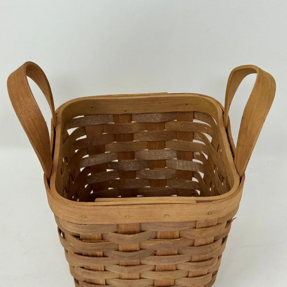 Handwoven Square Wood Splint‎ Basket with Dual Handles Rustic Farmhouse Decor